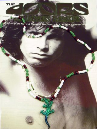 21 " Jim Morrison Lizard King Pendant Bead Necklace Orig Green White The Doors