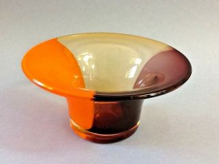 A Lovely Glass Art Vase/ Bowl Sculpture In Orange And Maroon Colors