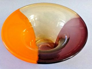 A Lovely Glass Art Vase/ Bowl Sculpture in Orange and Maroon Colors 2
