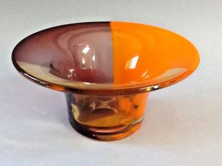 A Lovely Glass Art Vase/ Bowl Sculpture in Orange and Maroon Colors 3