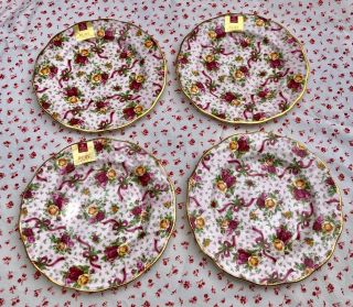 4 Royal Albert Old Country Roses Ruby Celebration Pink Chintz Salad Plates