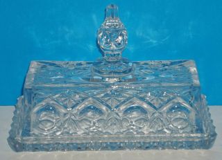 Lovely Vintage Cut Crystal Heavy 1/4 Lb Butter Dish W/ Exaggerated Finial On Lid