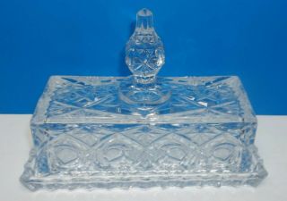 Lovely Vintage Cut Crystal Heavy 1/4 lb Butter Dish w/ Exaggerated Finial on Lid 2