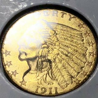 1911 $2.  5 Gold Indian Head Ms,  Never See This - Best U.  S.  Coin