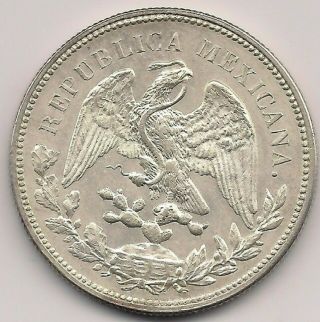 1908 Mo AM Mexico One Un Peso Cap & Ray Silver Coin 2