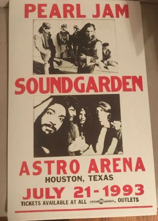 Pearl Jam Concert Tour Poster Soundgarden 1993 Astro Arena Houston Texas 14x22”
