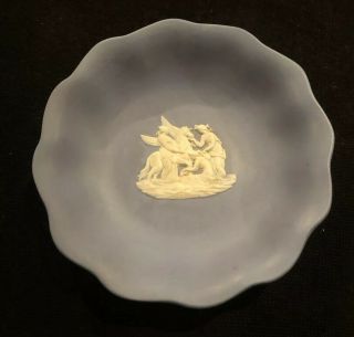 Wedgwood” Blue Jasperware“trinket Dish,  Classical Design W/ Pegasus 4 Inches