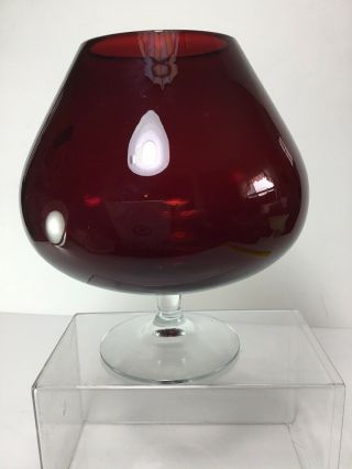 Vintage Ruby Red Brandy Snifter Large 7 1/2 " Tall Cognac Vase Glass Goblet