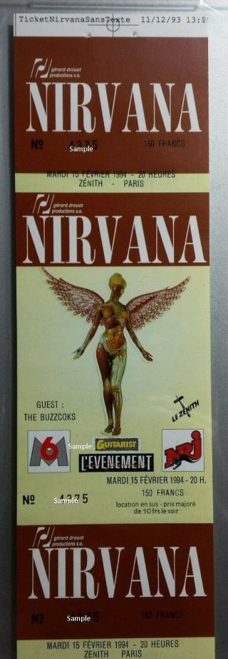 Authentic/real Nirvana Concert Ticket France 1994 Feb.  15 Cancelled