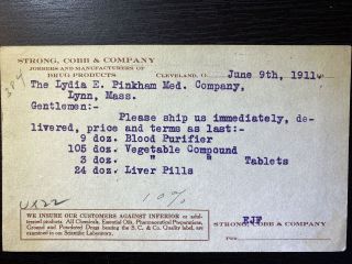 Strong,  Cobb & Co Drug Products Lydia Pinkham Med Co Patent Medicine Order 1911