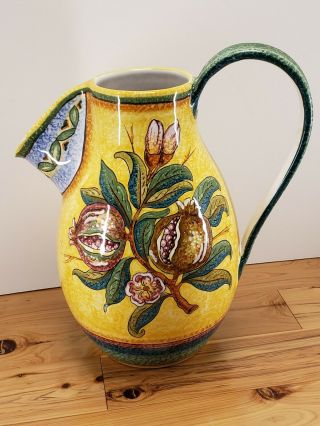 Vintage ☆deruta☆ Pottery Pitcher Hand Made & Painted In Italy Rare Poppies I89