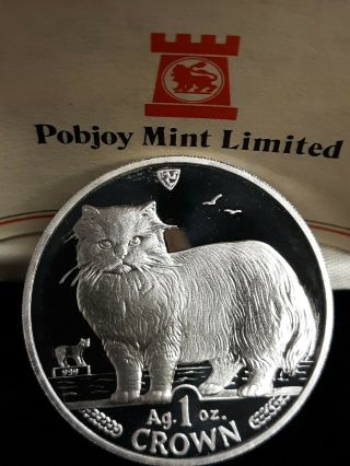 1989 Isle Of Man Cat 1 Oz.  999 Silver One Crown Proof Coin