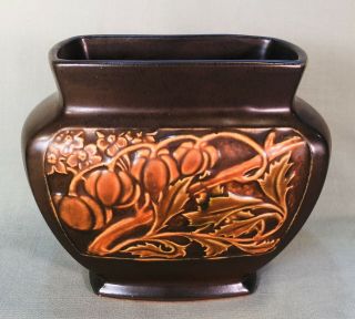 Roseville Rosecraft Panel Vase Brown 6 " Trapezoidal Arts & Crafts Era Pottery