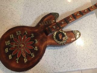 Elvis Presley Handcrafted By Miller Co.  Wood Lacquered Wall Guitar Clock
