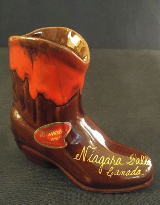 Vintage Redware Mcmaster Craft Pottery Cowboy Boot Souvenir Niagara Falls