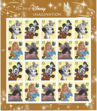 Usa 2008 The Art Of Disney Imagination 20 Stamps Sheet Mnh