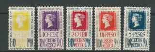 Mexico 1940 Postage Stamp Centenary (scott 754 - 58) Vf Mh