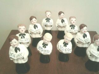 Set Of 10 Vintage Florence Ceramics Choir Boys Black And White With Hymnals