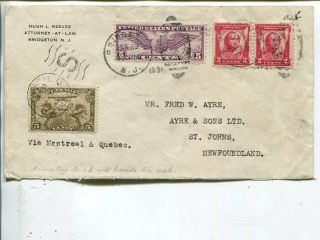 Usa And Canada Mixed On Air Mail Cover Fr Jersey To Newfoundland 1931