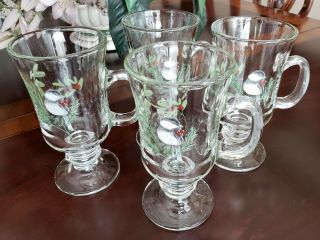 Pfaltzgraff Winterwood Irish Coffee Glass Mugs Cups Set Of 4 Rare