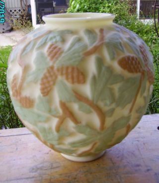 Vintage Phoenix Consolidated Martele Line Satin Art Glass Acorn Ball Vase