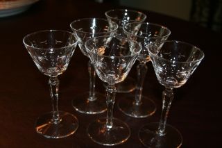 Set Of (6) 5 - 3/4 " Tall Stemmed 4oz Cordial/wine Glasses W/ Cut Glass Design