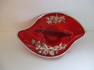 Silver City Glass Co.  Flanders Poppy Ruby Red Divided Relish Dish
