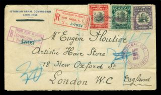 Canal Zone (us) 1907 Multi - Franking 1c,  2c,  10c Registered Cover To England