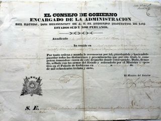 Perú,  Document Validate As Sello Tercero,  Estados Sur Y Nor Peruanos