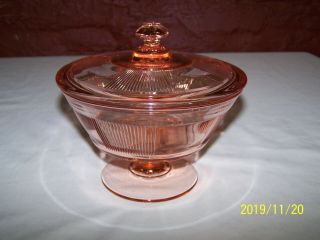 Vintage Pink Depression Glass Footed Candy Dish With Lid