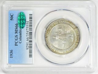 1936 Columbia Commemorative Silver Half Dollar - Pcgs - State 66 Cac