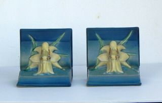 Roseville Art Pottery 16 Zephyr Lily Bookends Deep Blue 100 Flawless