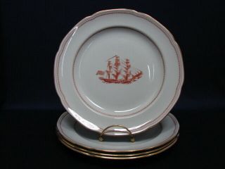 Set Of 4 Spode Red Trade Winds 10 - 1/4 " Dinner Plates Clipper Ships