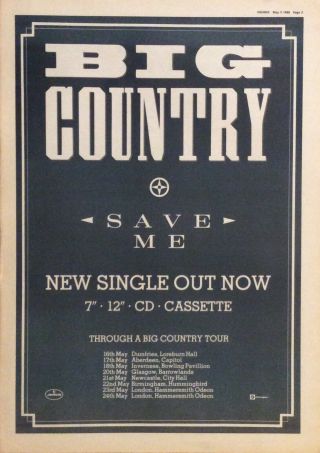 Big Country - Press Poster Advert - Save Me - 5/05/1990