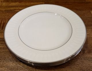 Set Of 4 Waterford China Lismore Platinum - - 10 - 3/4 " Dinner Plates Plate Set
