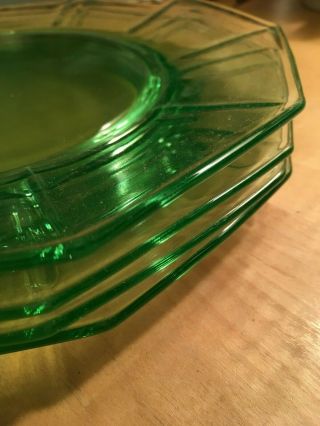 4 Vintage Cambridge Spring Green Depression Glass 9.  5 " Dinner Plates 10 Sided