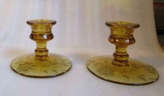Pr Central Glass Co Art Deco Amber Depression Low Candlestick Candle Holder 1920