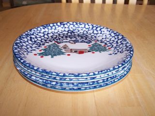 Tienshan Folk Craft CABIN IN THE SNOW Salad Plate Blue Sponge 1 ea 10 available 2