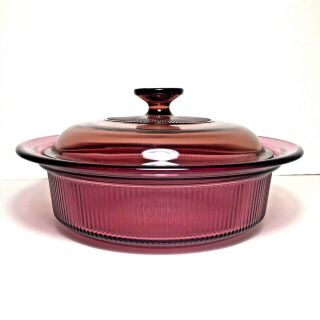 Corning Ware Vision Cranberry Glass 1.  5 Qt V - 32 - B Ribbed Covered Casserole