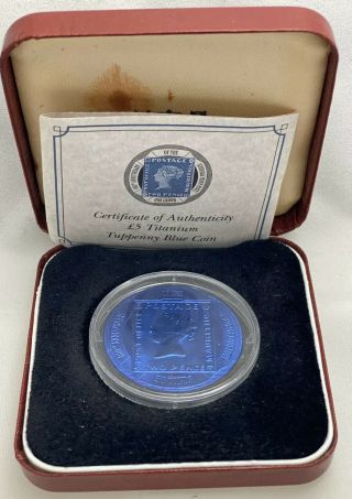 Gibraltar 2000 5 Pounds Titanium Penny Black Commemorative Worlds 1st Blue Coin