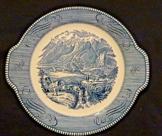 Royal China Currier And Ives Blue Rocky Mountains Tab Handled Cake Plate