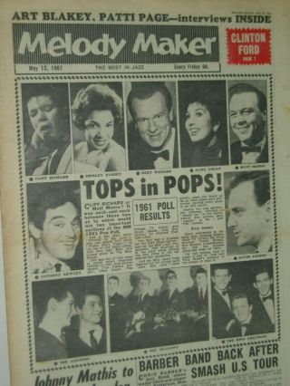Melody Maker Pop Paper.  13th May 1961.  Poll Results. ,  Cliff. ,  Shadows Etc