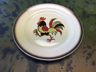 Vintage Metlox Poppytrail Red Rooster 10” Dinner Plate,  Made In The Usa Retro