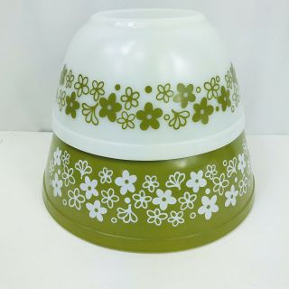 Vintage Pyrex Spring Blossom Green Crazy Daisy Mixing Bowls 402 & 403