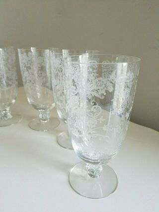(4) Vintage Fostoria Buttercup Etched Glass Iced Tea Goblets Water Goblets 6 "