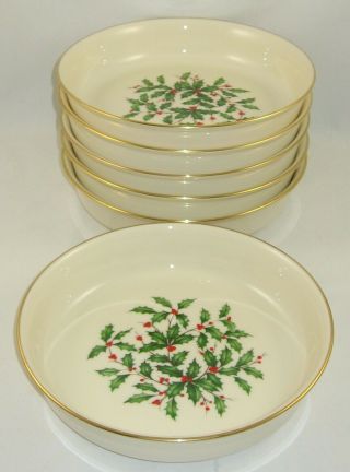 Set Of 6 Lenox Special Holly & Berry " 7 1/2 " Coupe Soup Bowls "