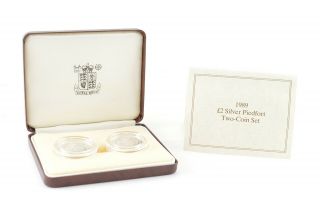 1989 United Kingdom 2 Pounds Silver Proof Piedfort Two - Coin Set - Box & 071