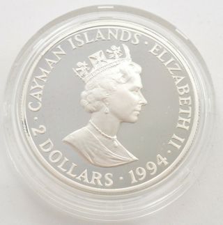 1994 Cayman Islands Sterling Silver PF 2 Dollars - Wreck Of Ten Sails 072 3