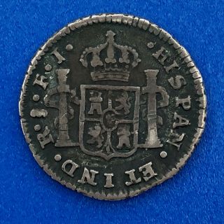 1814 FJ Republic Of Chile 1/2 Real Colonial Silver Coinage Better Santiago Coin 2