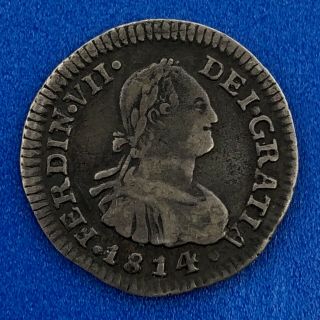 1814 FJ Republic Of Chile 1/2 Real Colonial Silver Coinage Better Santiago Coin 3